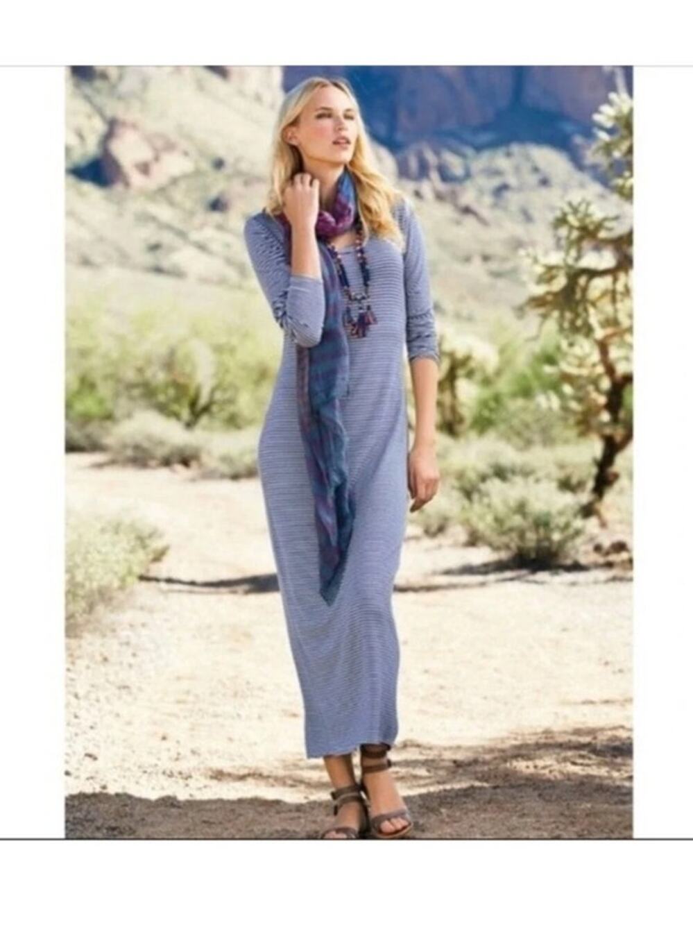 Peruvian Connection Striped Maxi Dress Large Pima Cotton Modal Minimalist